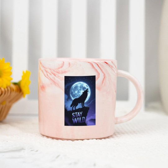 Stay Wild – Majestic Wolf Silhouette Under Moon Marble Mugs
