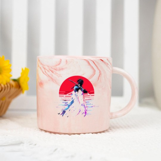 Cyberpunk Samurai Warrior Under Neon Moon Marble Mugs