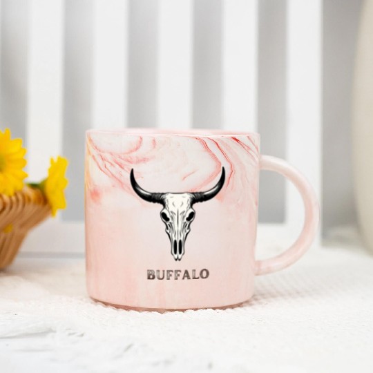Buffalo Skull Art Marble Mugs