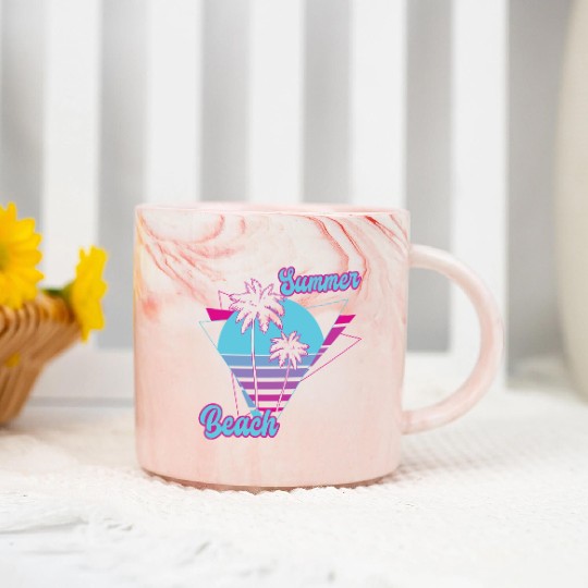 Summer Palm Tree Beach Marble Mugs