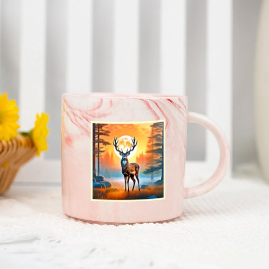 Golden Deer Twilight Peak Marble Mugs