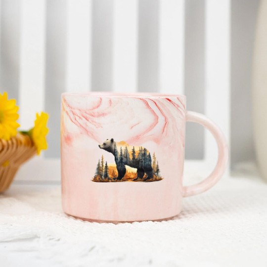 Grizzly Bear Watercolor Illustration Marble Mugs