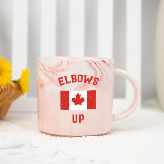 Elbows Up Canada Vintage Anti Trump Tarriff Slogan Marble Mugs