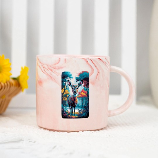 Deer in the forest 7 rounded borders Marble Mugs