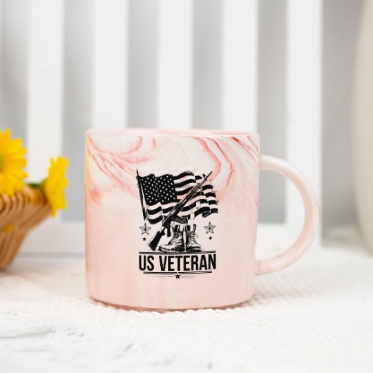 Patriotic US Veteran, American Flag and Rifle Marble Mugs
