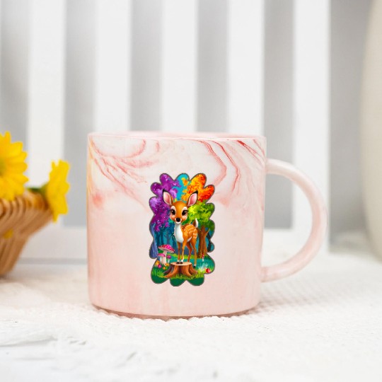 Kids deer in the forest 2 Marble Mugs