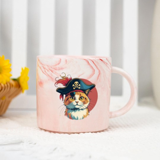 Whimsical PIRATE Cat Steals the Show Marble Mugs