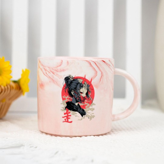 Beautiful Japanese Demon Anime Girl Waifu Geisha Marble Mugs