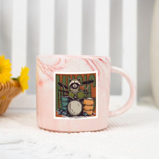 Music Raccoon Drums Marble Mugs