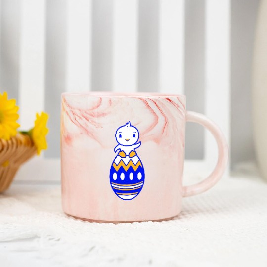 Chick Sits On Giant Easter Egg Waving Easter Sweet Marble Mugs