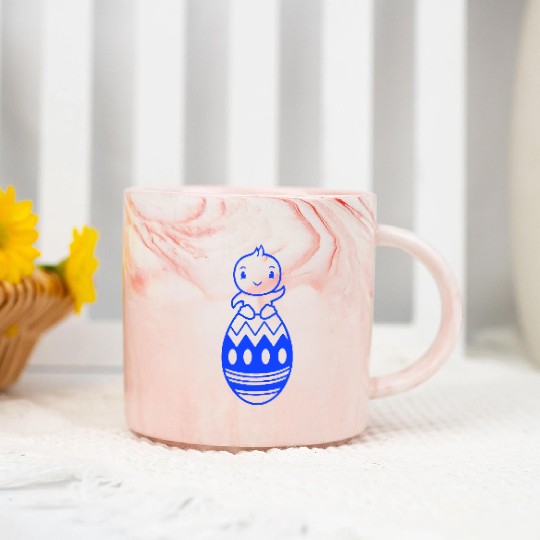 Chick Sits On Giant Easter Egg Waving Easter Sweet Marble Mugs
