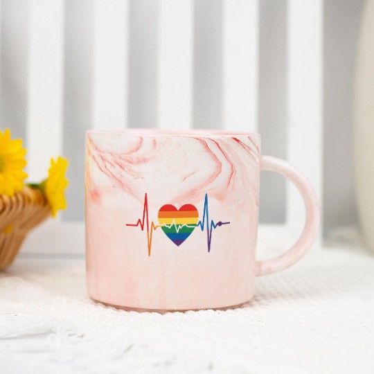 LGBTQ Heartbeats Heart Pride Gay Lesbian Trans Bi Marble Mugs