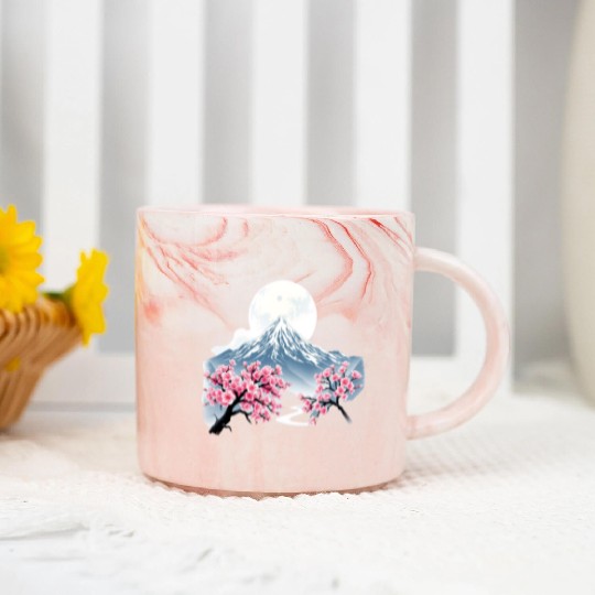 Japanese mount fuji Sakura tree Cherry blossom Marble Mugs