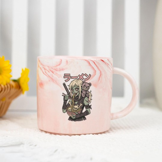 Zombie Ramen Anime Ninja Girl Japanese Horror Marble Mugs