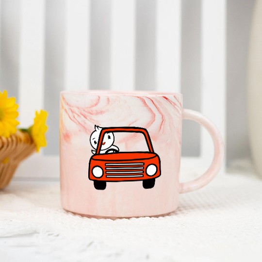 Duck Car Driver Fast Vehicle Greeting Waving Cute Marble Mugs