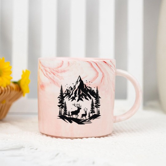 Reindeer and Mountains Marble Mugs