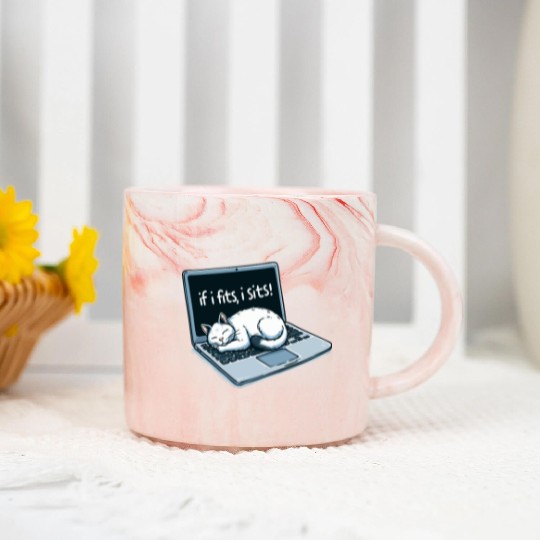Laptop Cat Nap - If I Fits, I Sits! Marble Mugs