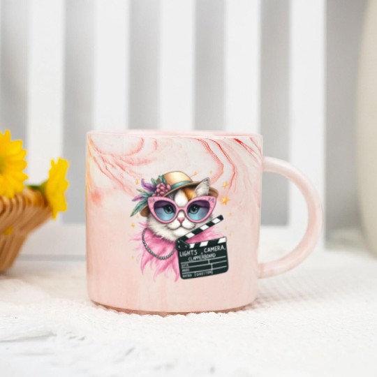 Lights, Camera, Meow! - Glamorous Cat Fashion Marble Mugs