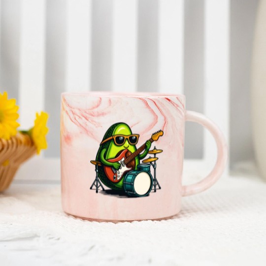 Rockin Avocado Musician Funny Graphic Marble Mugs
