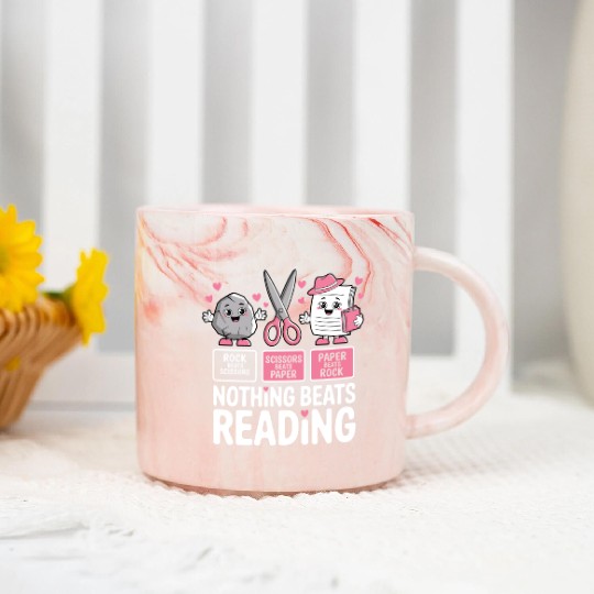 Rock Paper Scissors Nothing Beats Reading Marble Mugs
