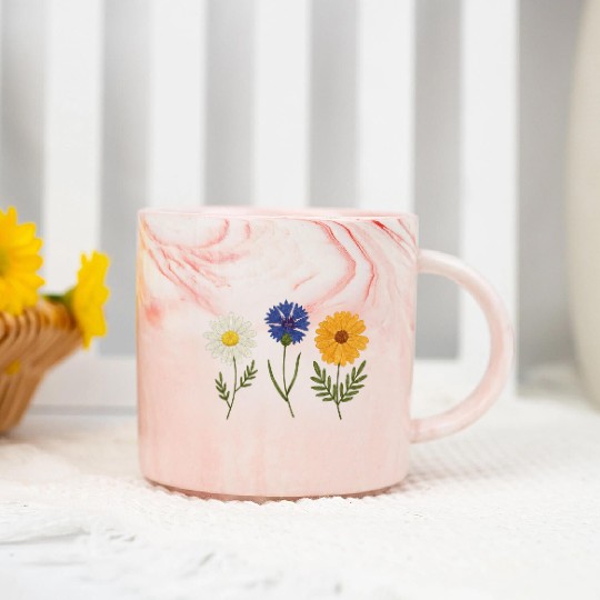 Wildflower Trio Daisy Cornflower Marigold Marble Mugs