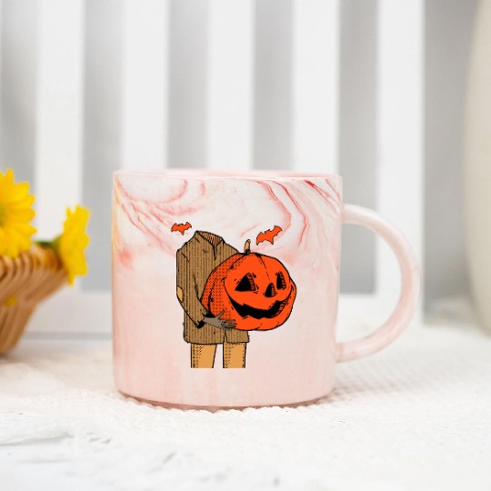 Scary Spooky Jack O Lantern Face Pumpkin Men Boys Marble Mugs