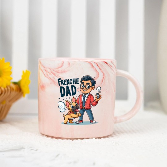 Frenchie Dad Cartoon Design Marble Mugs