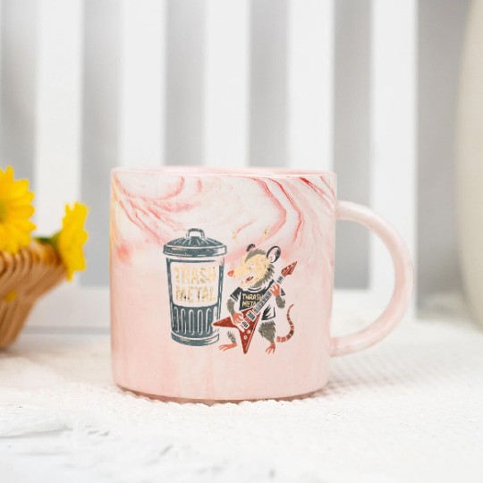 Funny Opossum Thrash Metal Guitar Vintage Pun Marble Mugs