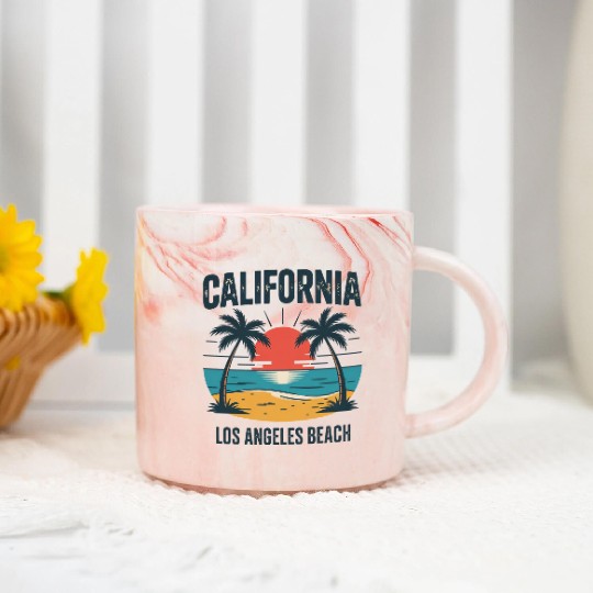 Trendy Los Angeles California Palm Tree Beach Suns Marble Mugs