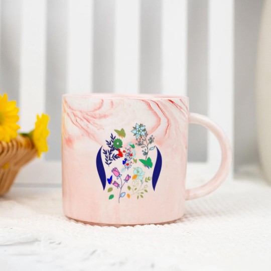 Flowers, Birds, and Butterfly Marble Mugs