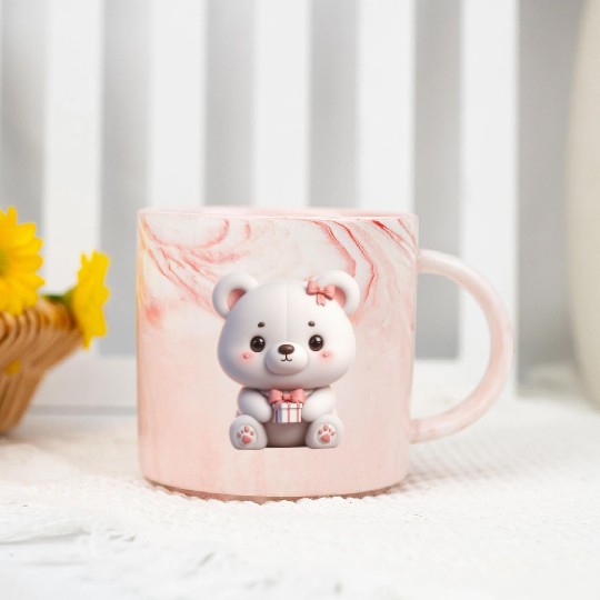 Sweet Teddy Bear and Gift Box Marble Mugs