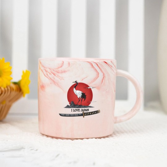 Japanese Crane with Katana and MounT FUJI POSTER Marble Mugs
