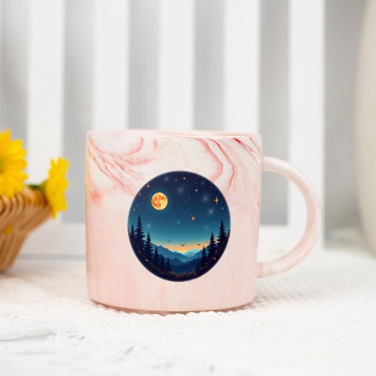 Starry Night Mountain Marble Mugs