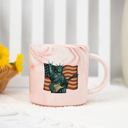 4th of July Statue Of Liberty Rock Guitar USA Flag Marble Mugs