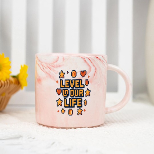 Level Up Your Life – Pixel Art Motivational Marble Mugs