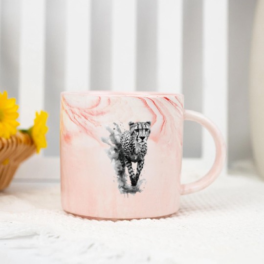 Cheetah: Black and White Art Design Marble Mugs