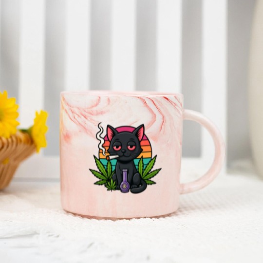 Cute Cat Smoking Weed Marble Mugs