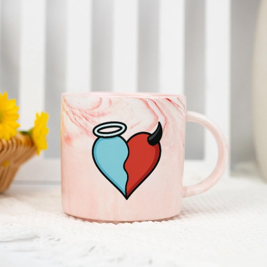 Divided Heart Good and Evil Contrast Angel, Devil Marble Mugs