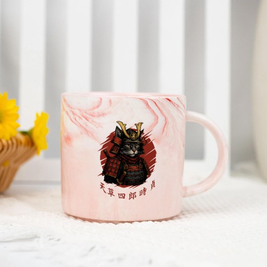 Samurai Cat Warrior – Japanese Red Sun Armor Art Marble Mugs