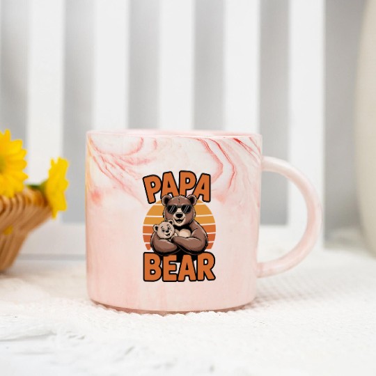 Papa Bear with Cool Sunglasses and Cute Cub Marble Mugs