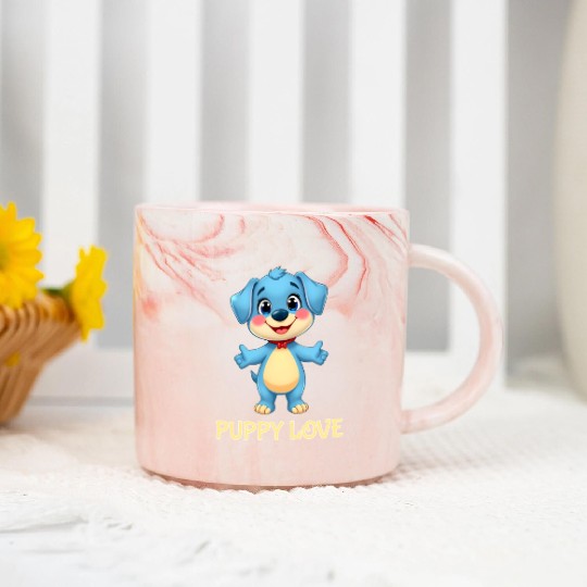 Blue Puppy Love Cartoon - Playful Pet Character Marble Mugs