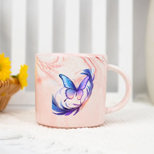 Spectrum Wings – Abstract Floral Butterfly Design Marble Mugs