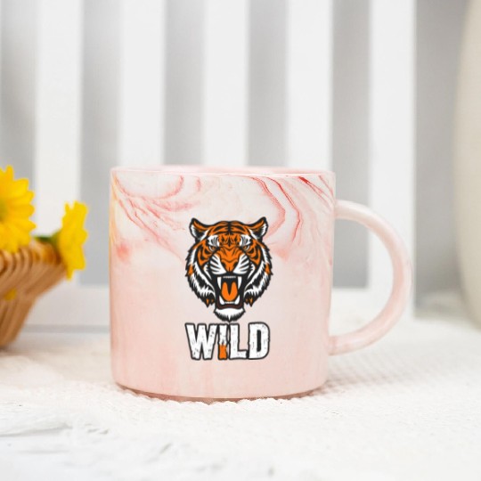 a tiger mid-roar face split in half Marble Mugs
