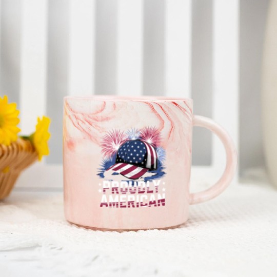 Proudly American Hat With Fireworks and Stars Marble Mugs
