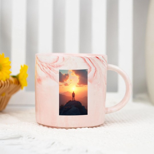Summit of Dawn Embrace the Horizon Marble Mugs