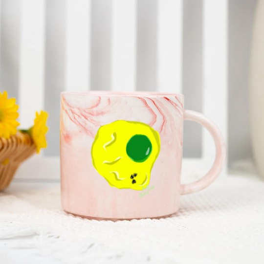 Yellow and green fried egg and flies Marble Mugs