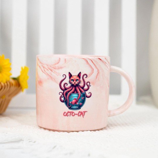 Octo-Cat Creepy Cute Hybrid Monster Design Marble Mugs