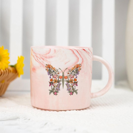 Women Boho Wildflower Summer Flowers Butterfly Sha Marble Mugs