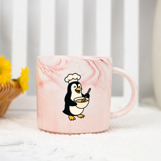 Adorable Cooking Penguin Chef Marble Mugs