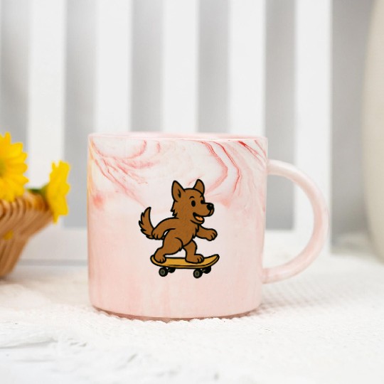 Cute Dog riding Skateboard Marble Mugs